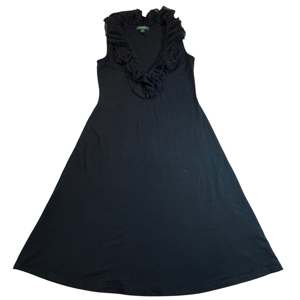 Lauren Ralph‎ Lauren Black Sleeveless Ruffled Maxi Dress Women's Size Small